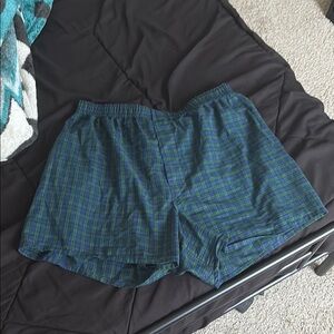 Men's Blue and Green Plaid Shorts